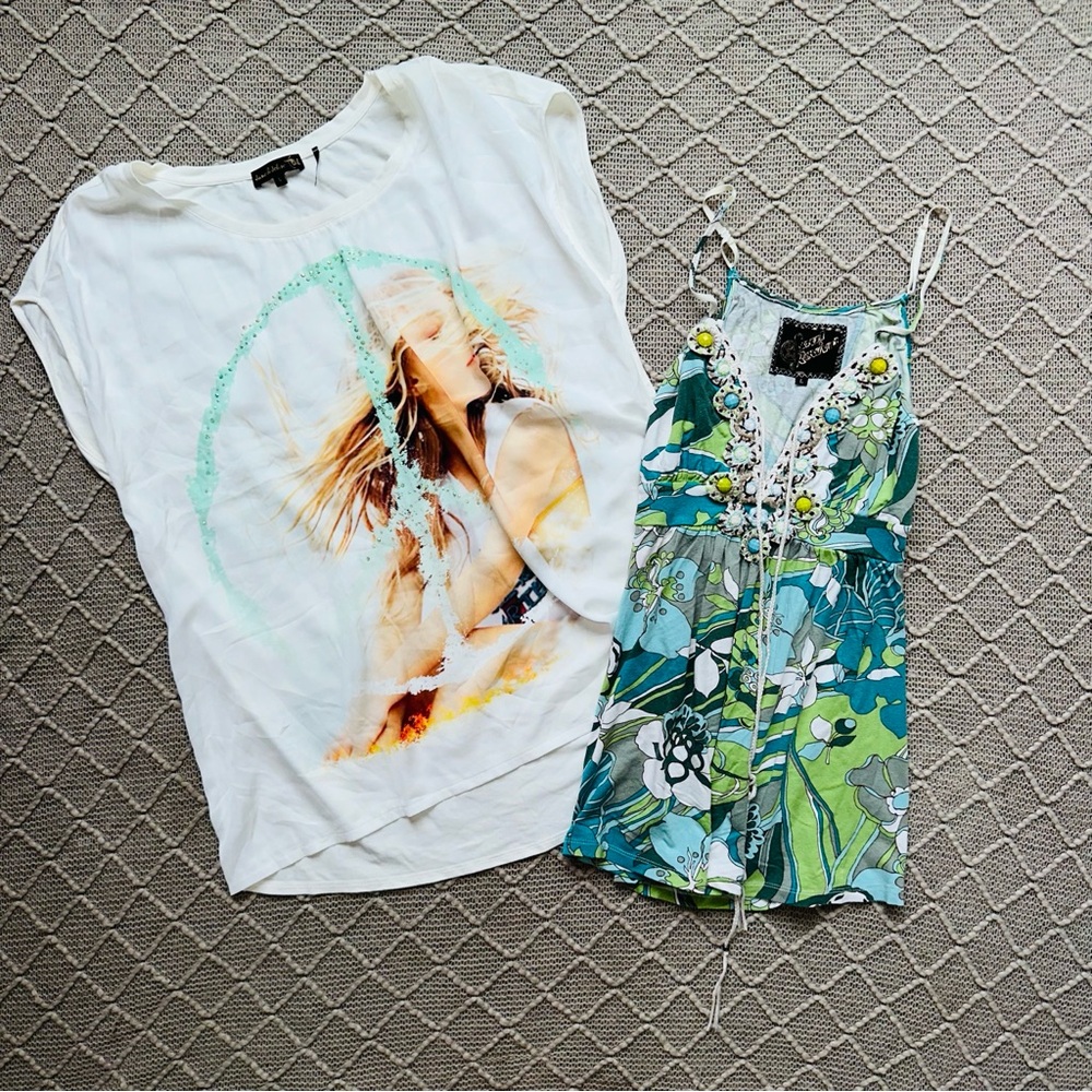 Large Bundle White and Green Floral Blouse Set L Women’s Tops